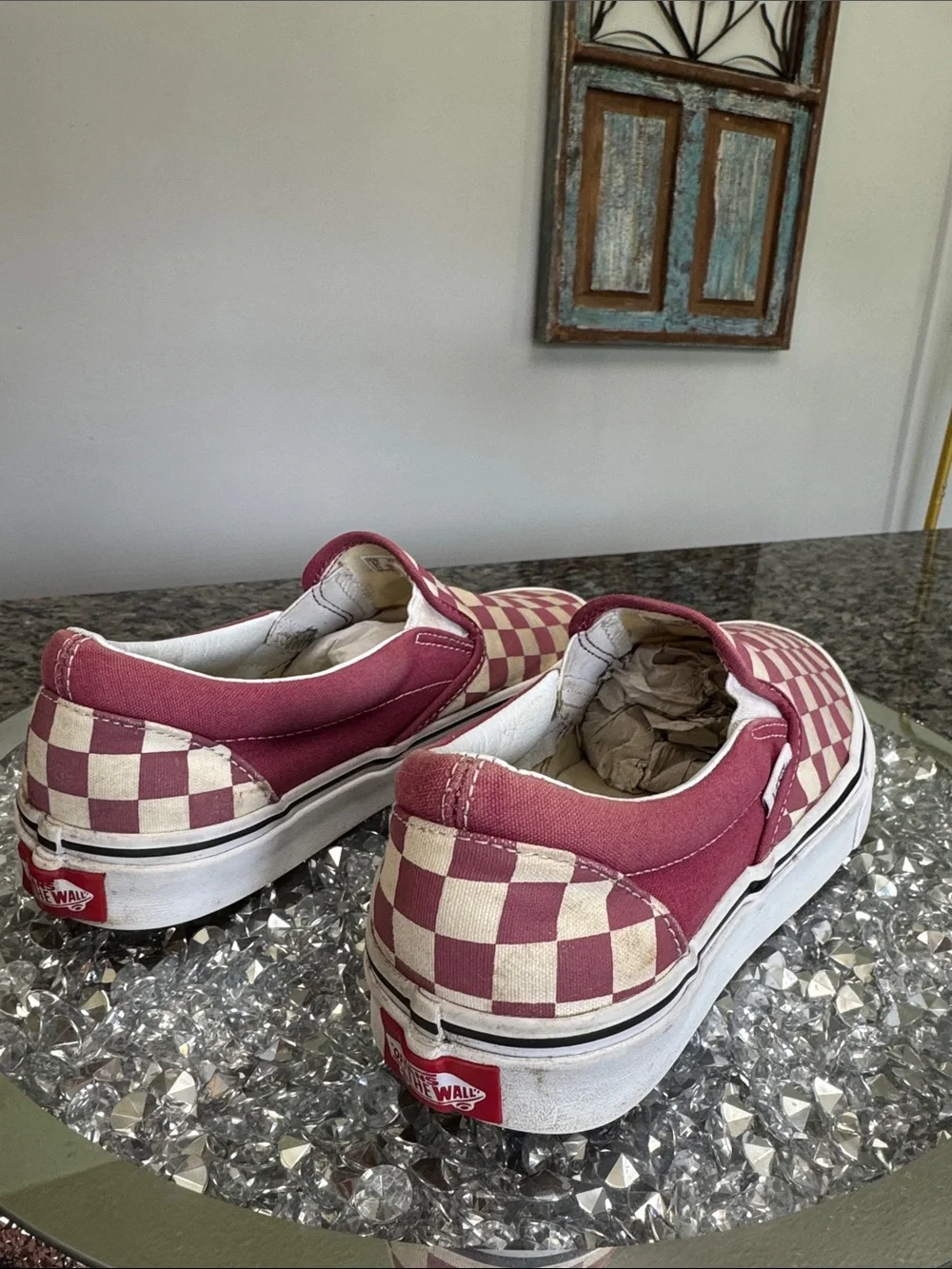Vans Slip-On Checkerboard Pink and Cream Canvas Loafers
